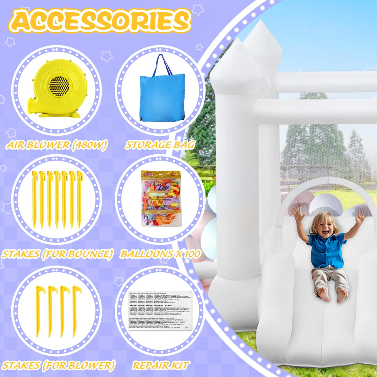 GYMMALL bounce set with stakes and repair kit for lasting use