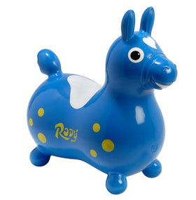 Gymnic Rody Bounce Horse Blue full view shows playful design for active play and balance