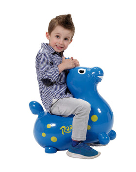 Gymnic Rody Bounce Horse Blue safety-friendly rounded seat supports natural riding posture during play