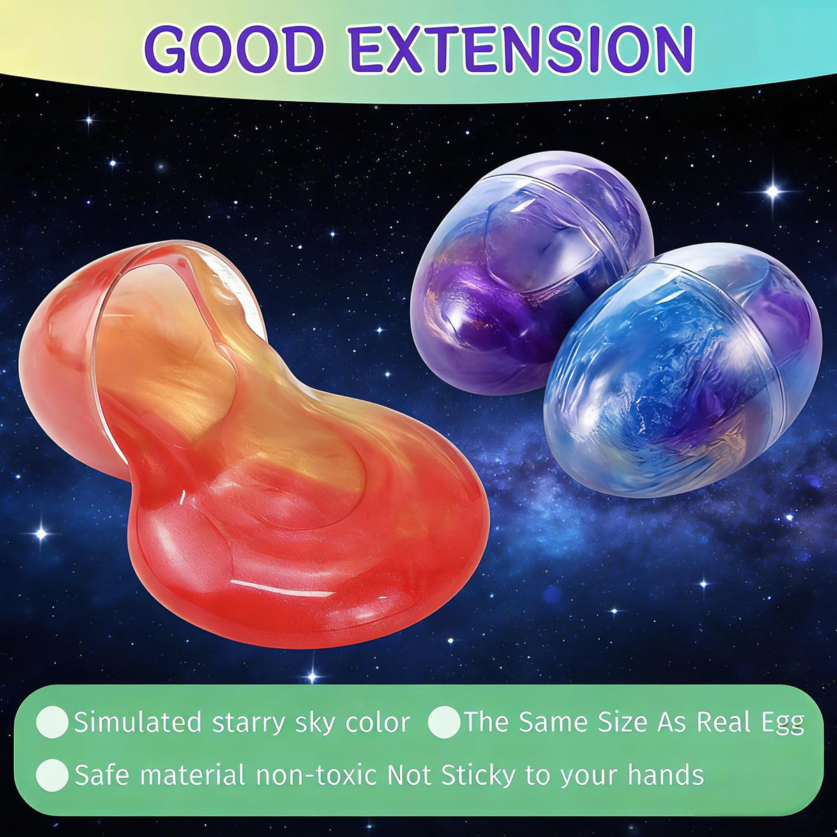Gytera Easter slime eggs stretchy, non-sticky texture.