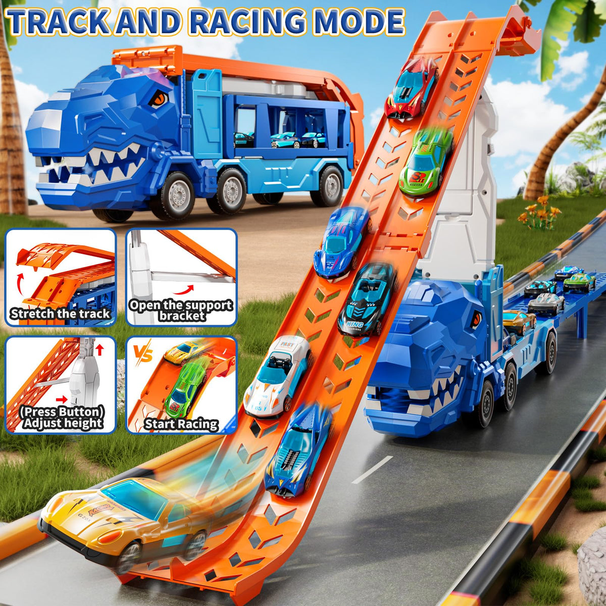 GYYCKTD race track truck toy two-tier storage keeps cars organized