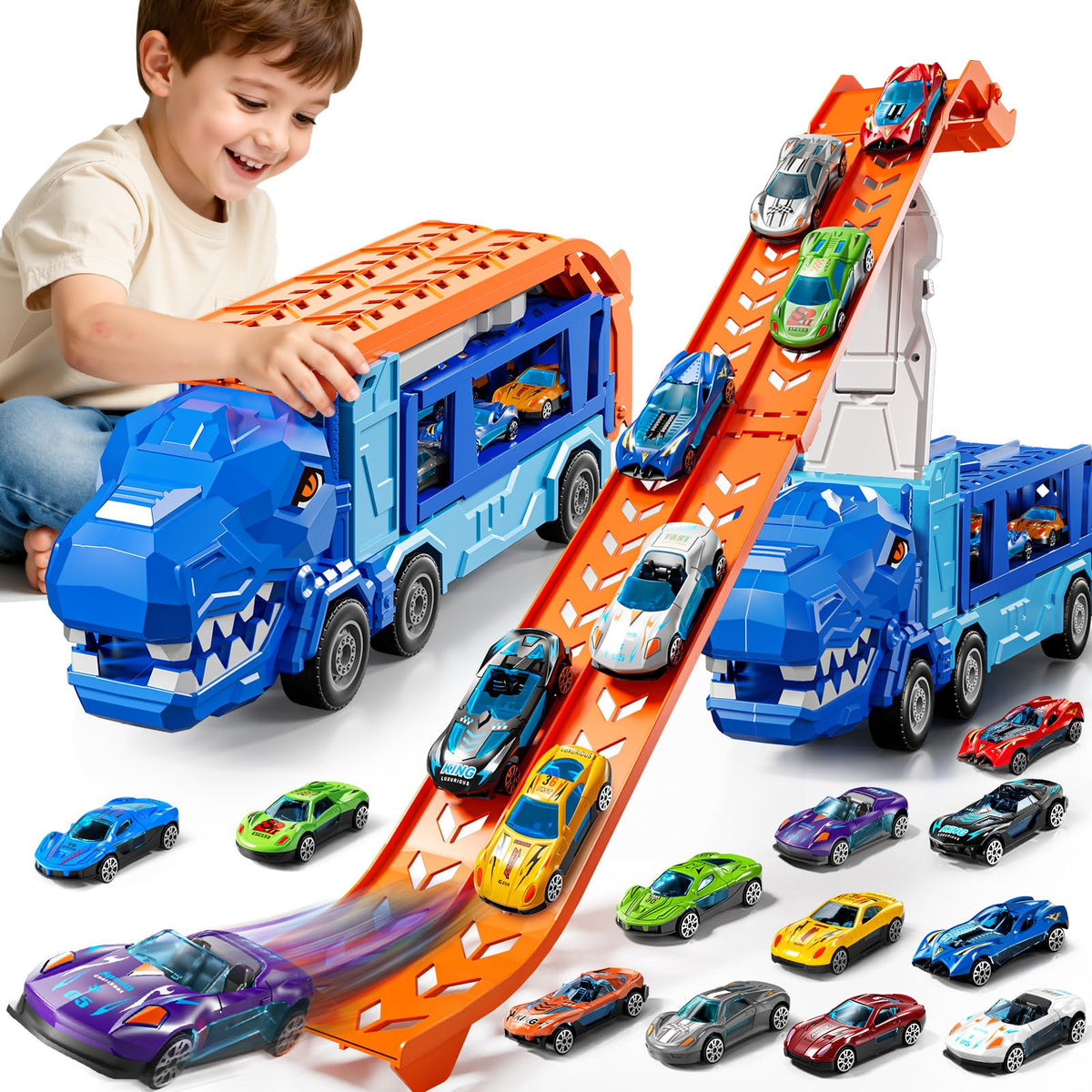 GYYCKTD race track truck toy with foldable track for compact setup and play