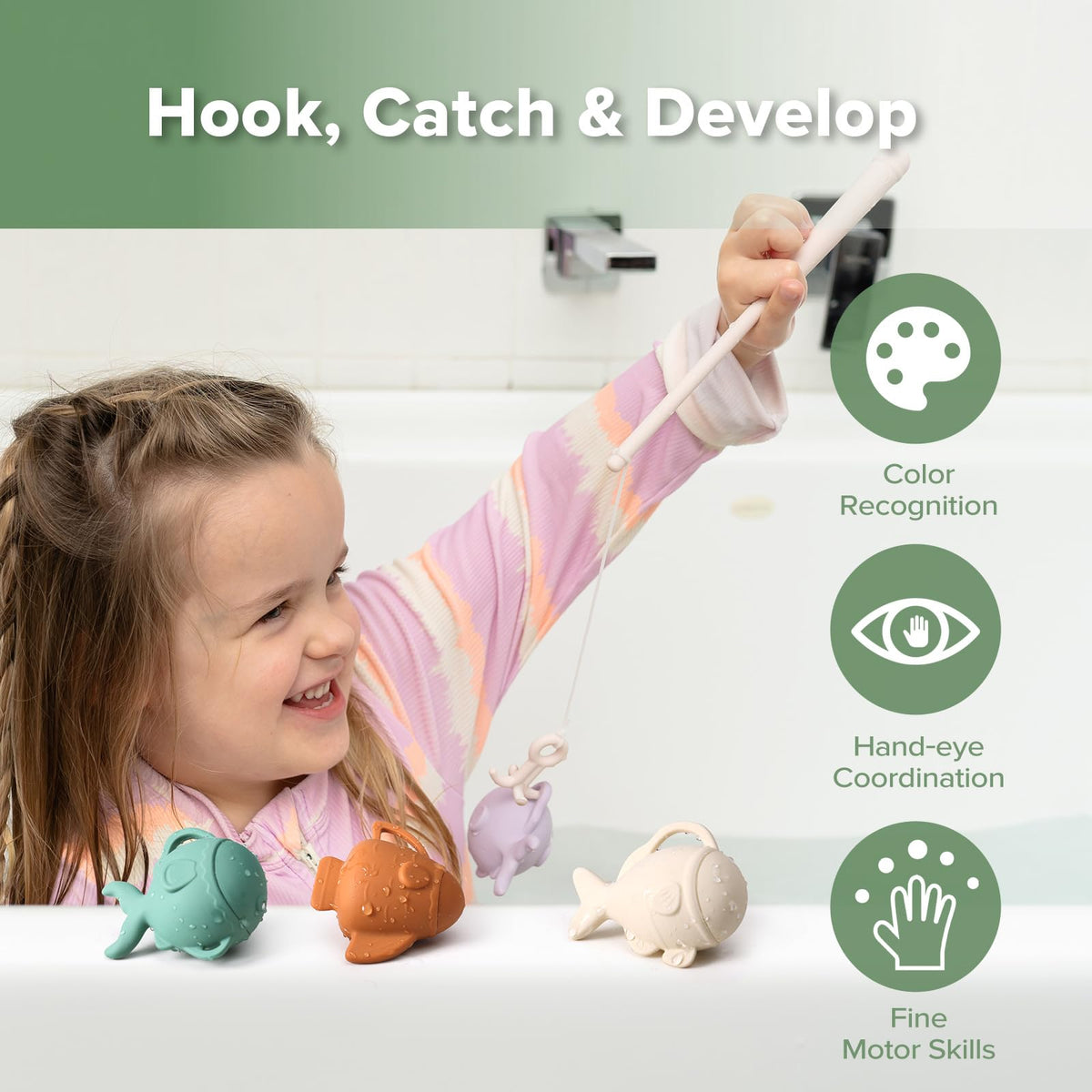 haakaa Bath Toy Soft rod and dual hooks designed for safe, sensory-friendly play.