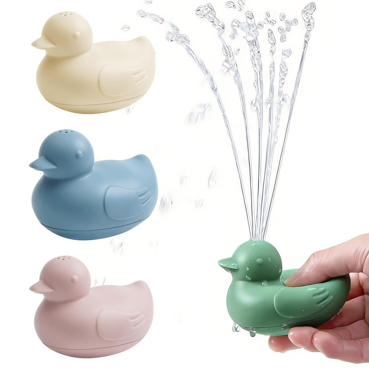 haakaa Dinky Splash Duck set of four ducks floating in tub for engaging bath time.