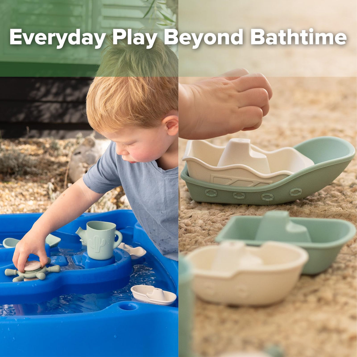 Haakaa pouring cup helps tiny hands practice pouring during bath time.