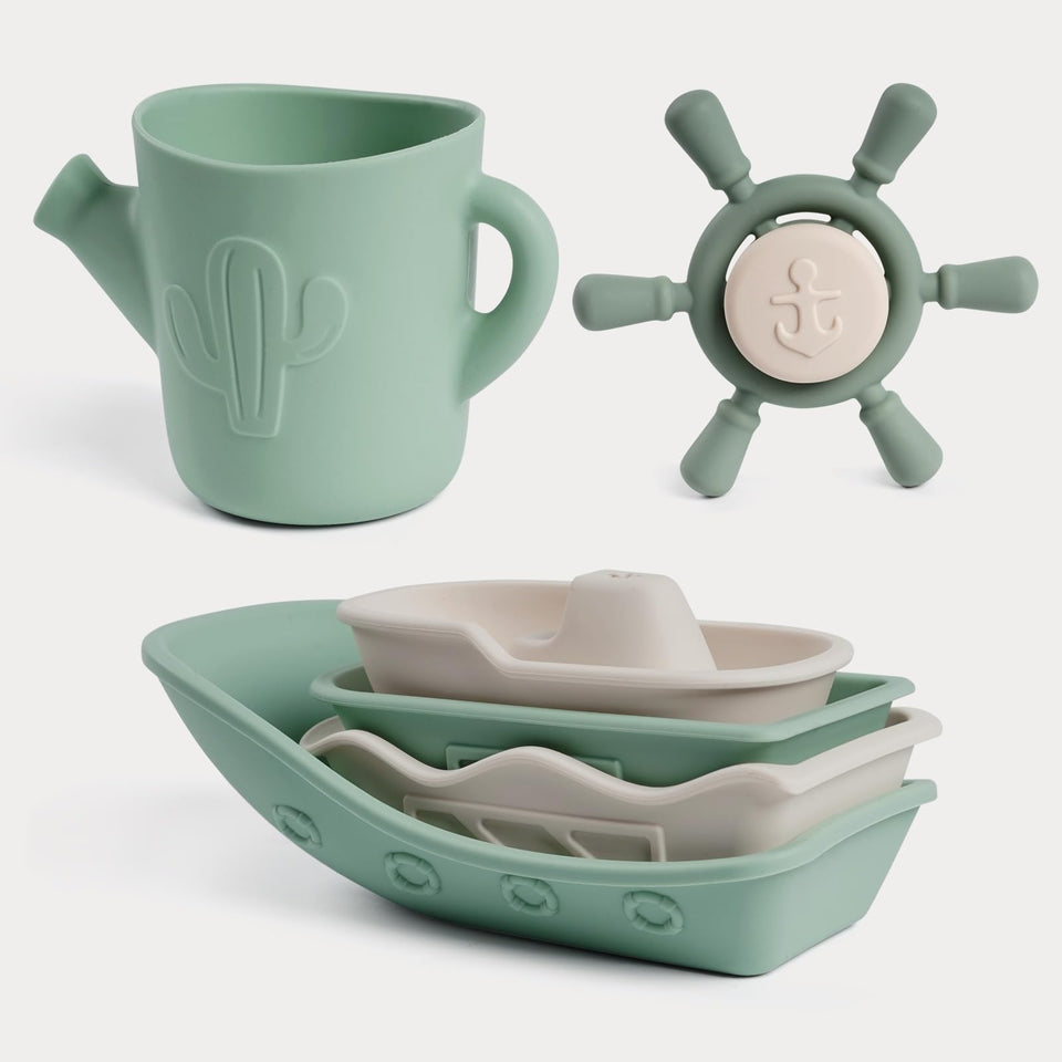 Haakaa nautical stackable boats in tub promote imaginative play and water exploration.