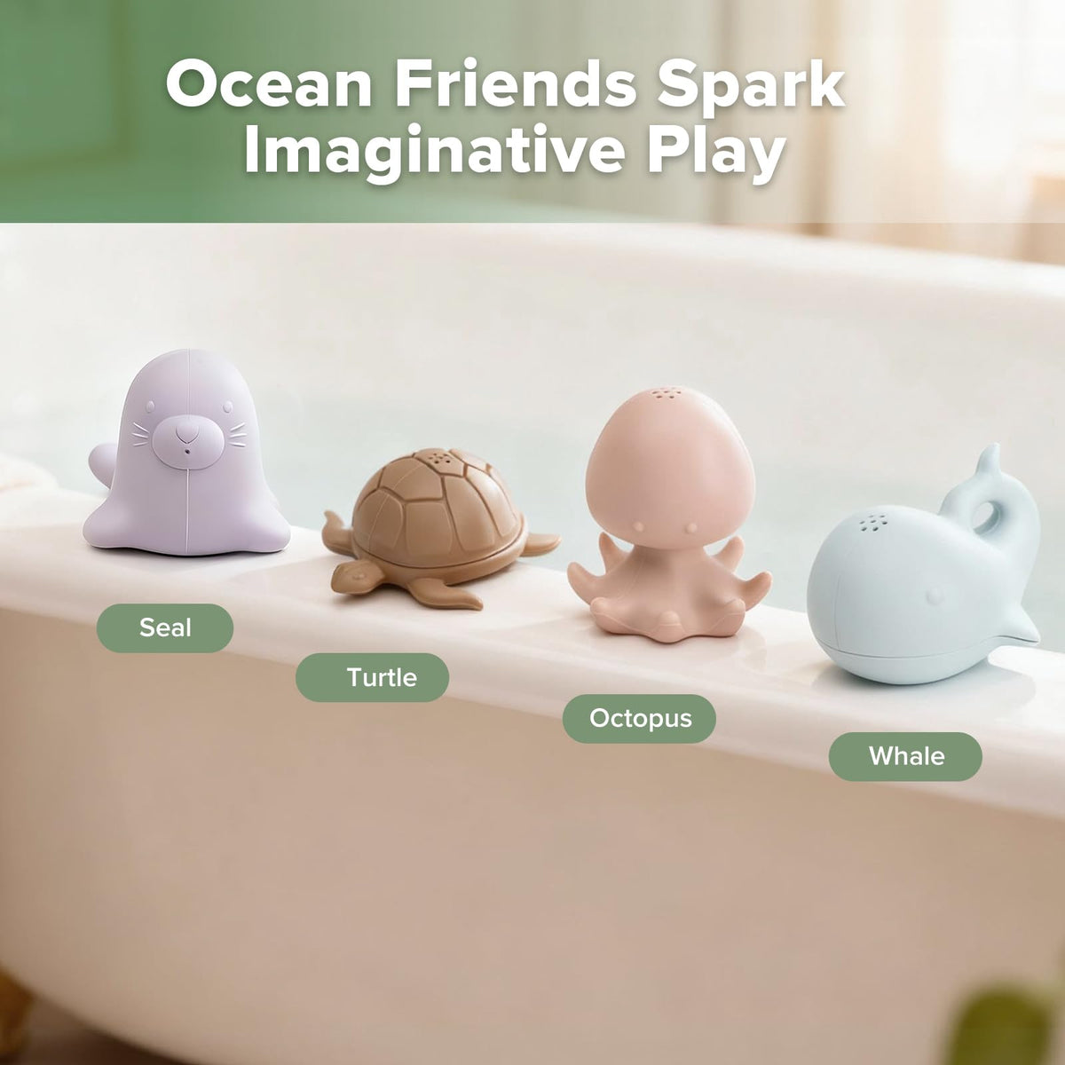haakaa Ocean Squirter octopus bath toy side view, quick-dry design.