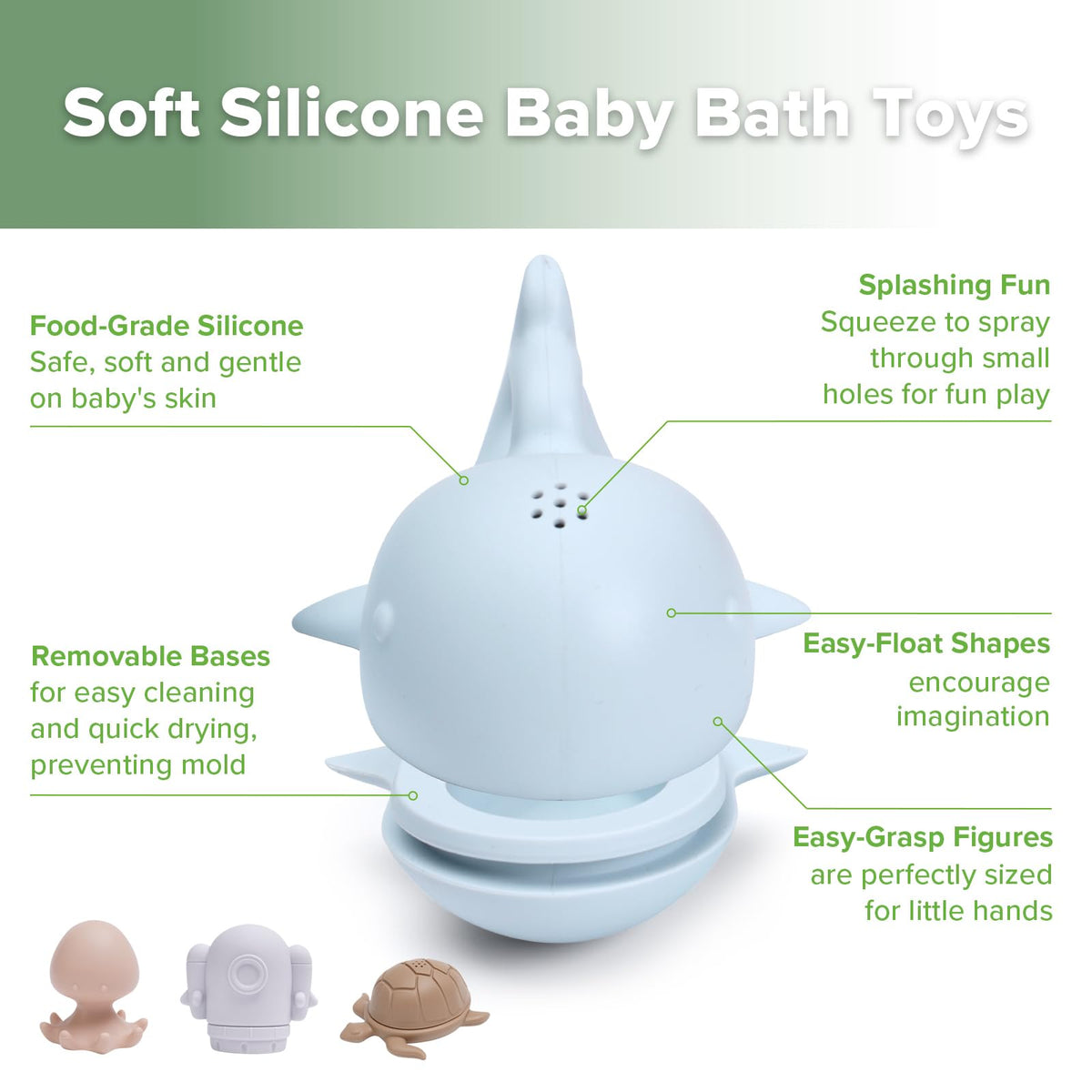 haakaa Ocean Squirter seal bath toy offers soft edges for gentle fun.