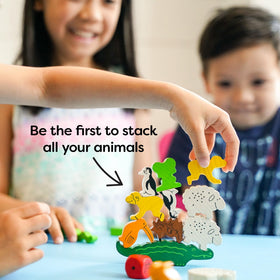 HABA Animal Upon Animal toucans stacking highlights colorful balance challenges for families.