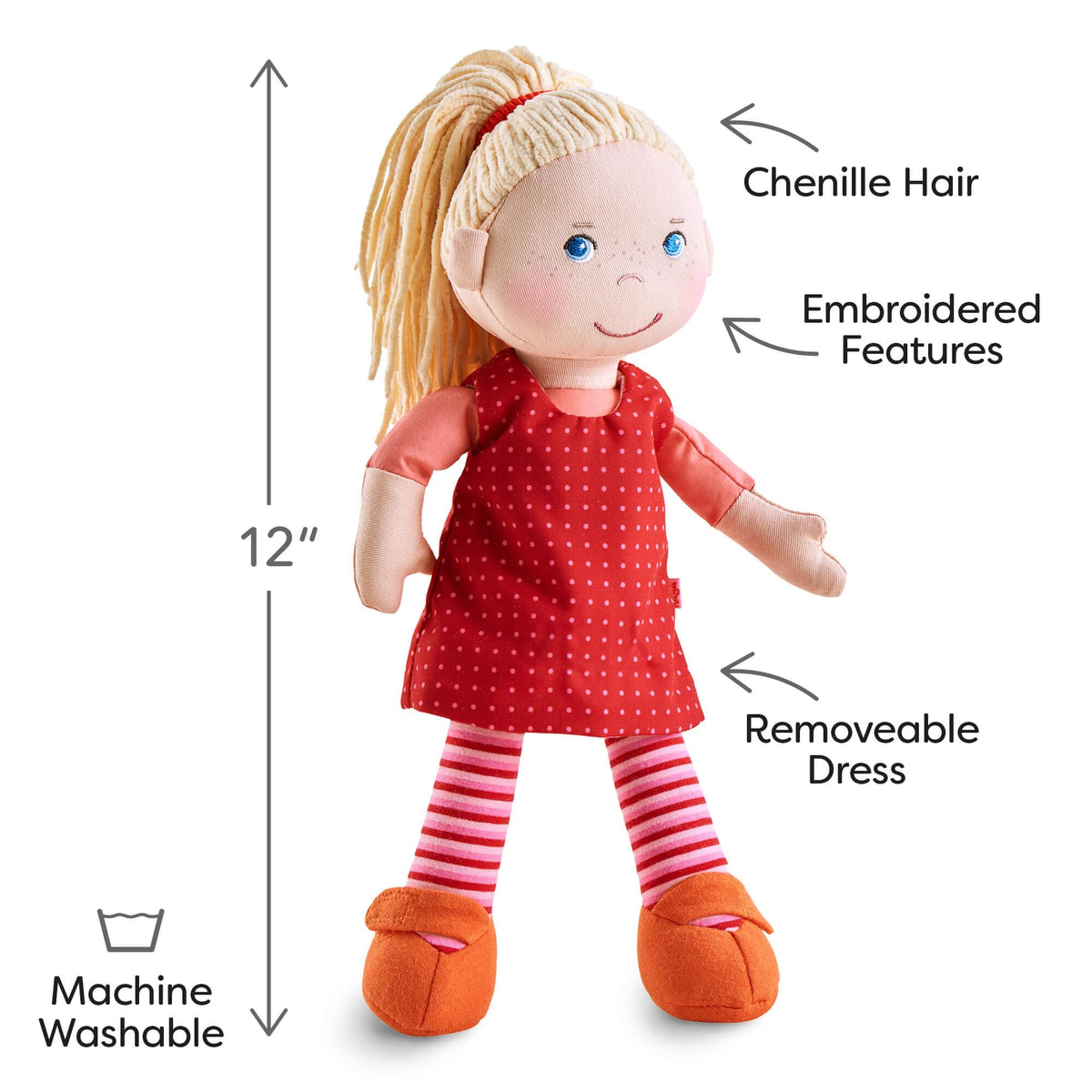 HABA Annelie embroidered face and hairband detail for imaginative play