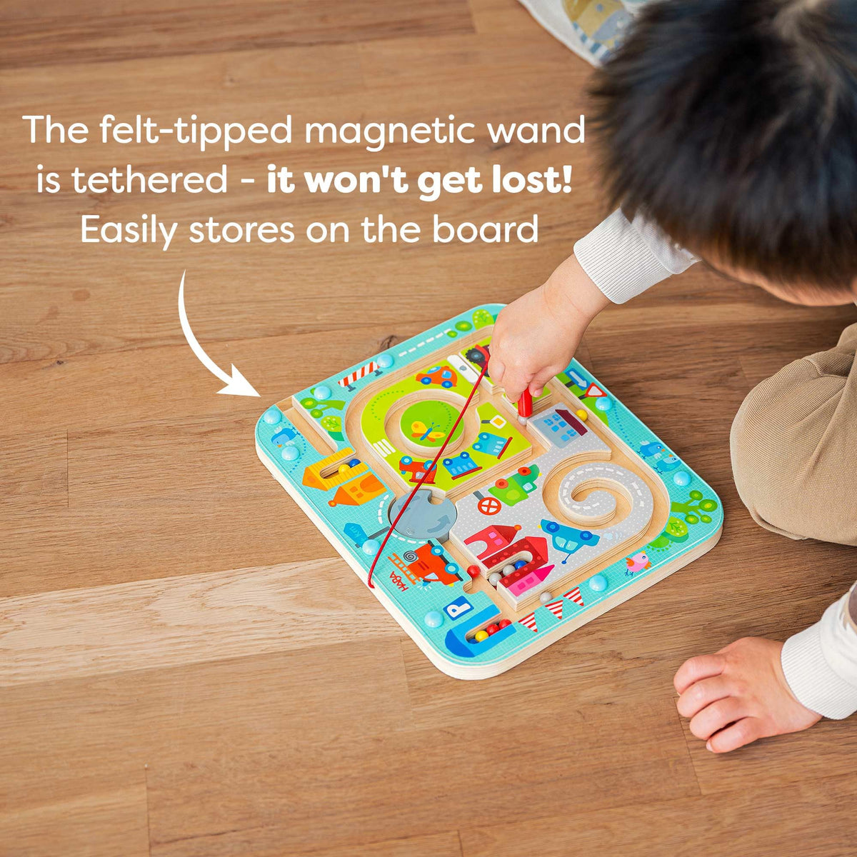 HABA Busy Board size 10-by-8-75-inch for car journeys.