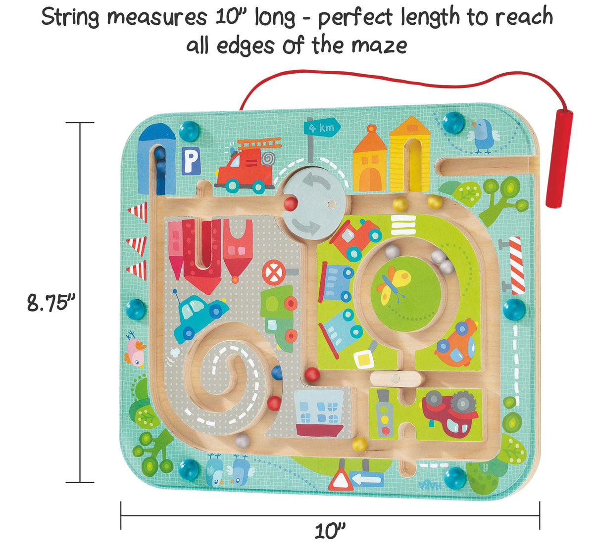 HABA Busy Board with tethered magnetic wand for controlled play.