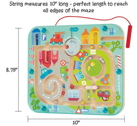 HABA Busy Board with tethered magnetic wand for controlled play.