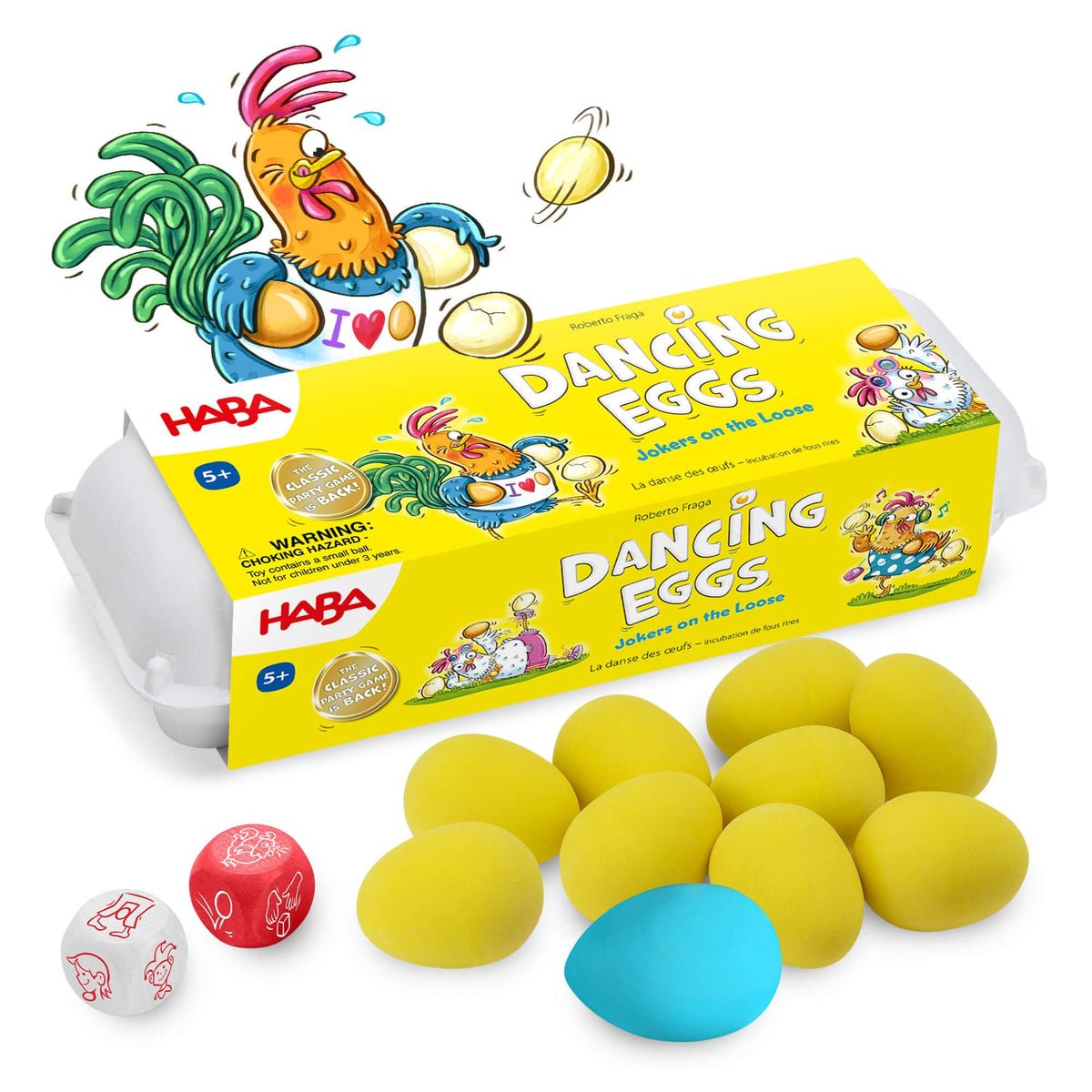 HABA Dancing Eggs: colorful eggs ready for fast-paced family balance play.