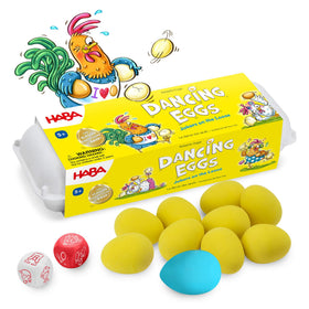 HABA Dancing Eggs: colorful eggs ready for fast-paced family balance play.