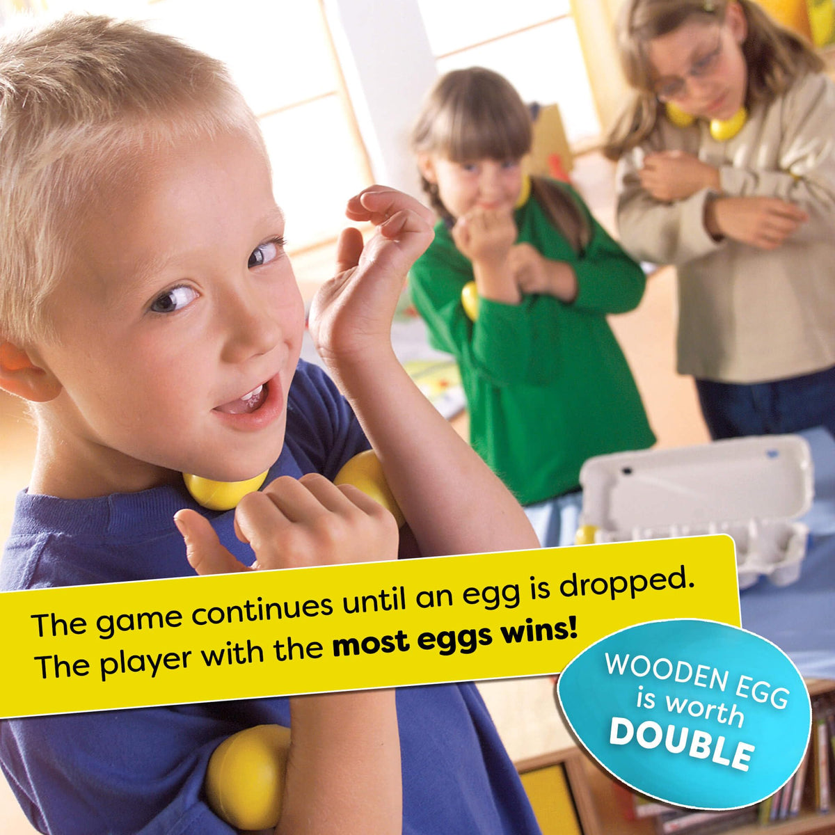 HABA Dancing Eggs family-play scene highlights inclusive, screen-free fun.