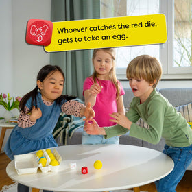 HABA Dancing Eggs kid-balancing moment shows active movement and laughter.