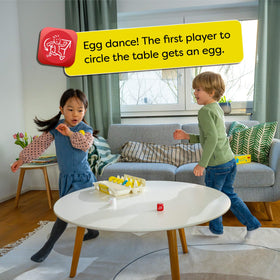 HABA Dancing Eggs with two dice speeds rounds and adds challenge.