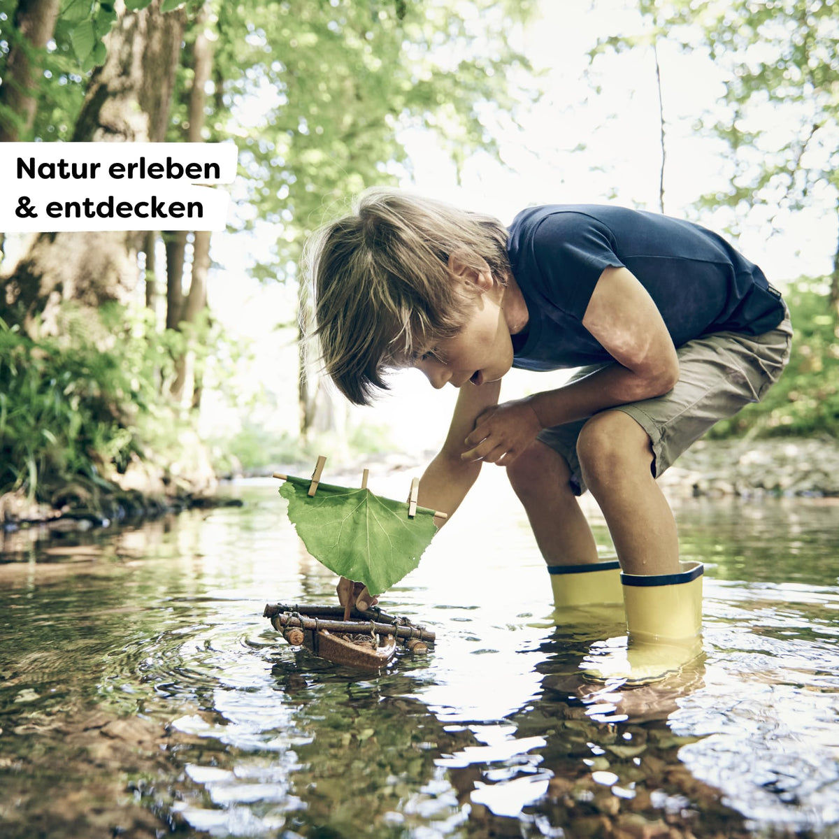 HABA cork boat with natural materials supports imaginative outdoor play.
