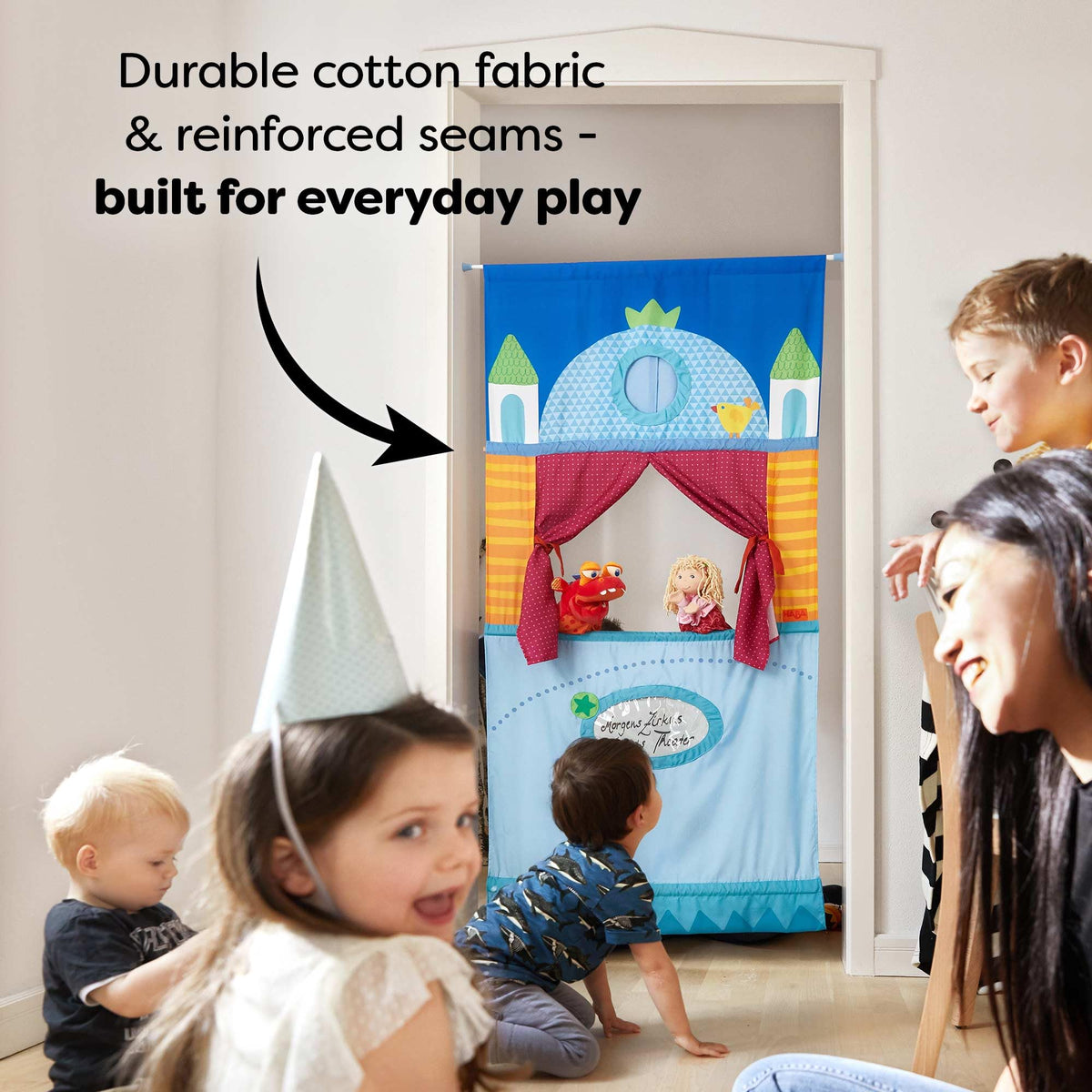 HABA Doorway Puppet Theater hand puppets spark interactive pretend play.