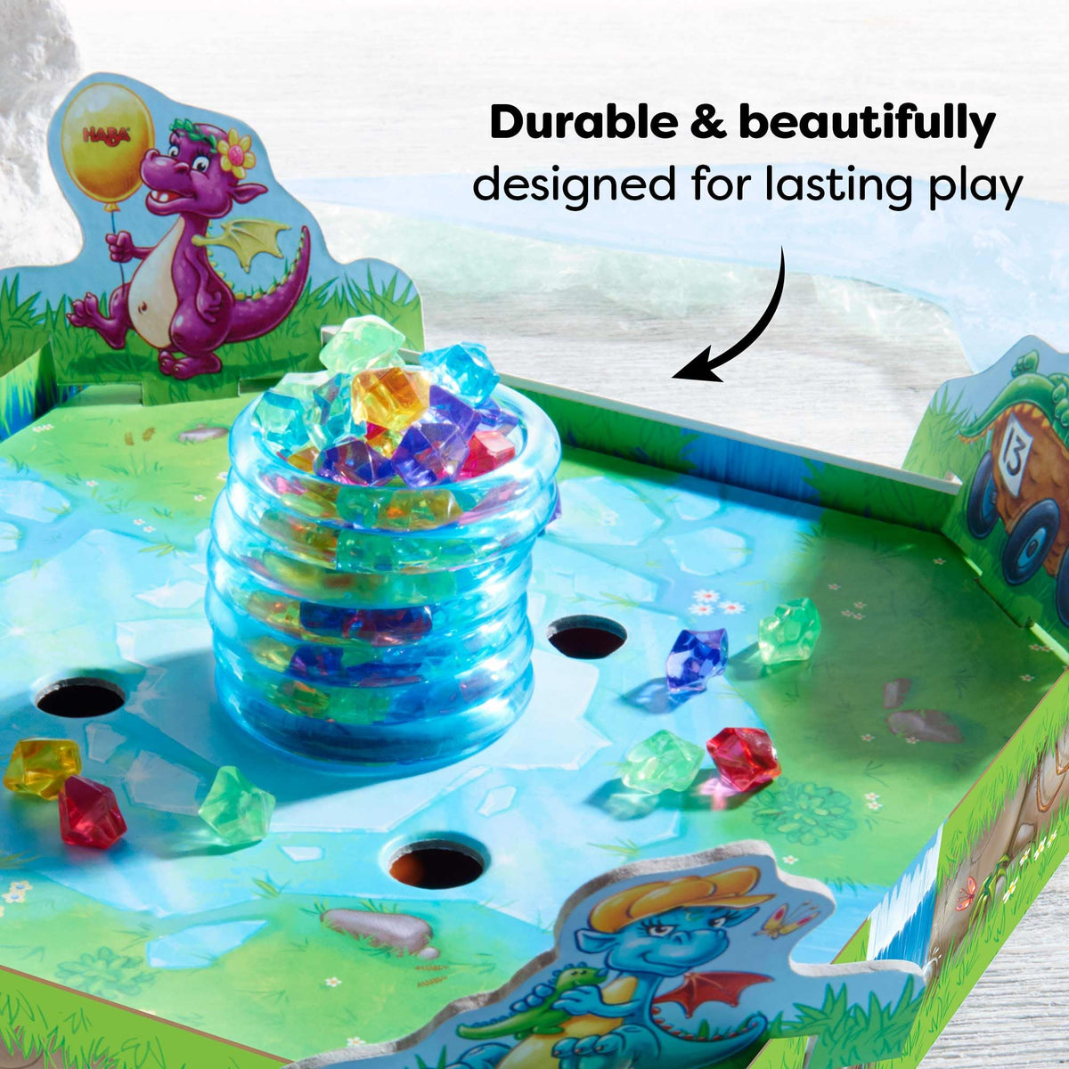 HABA Dragon's Breath components neatly arranged for quick setup