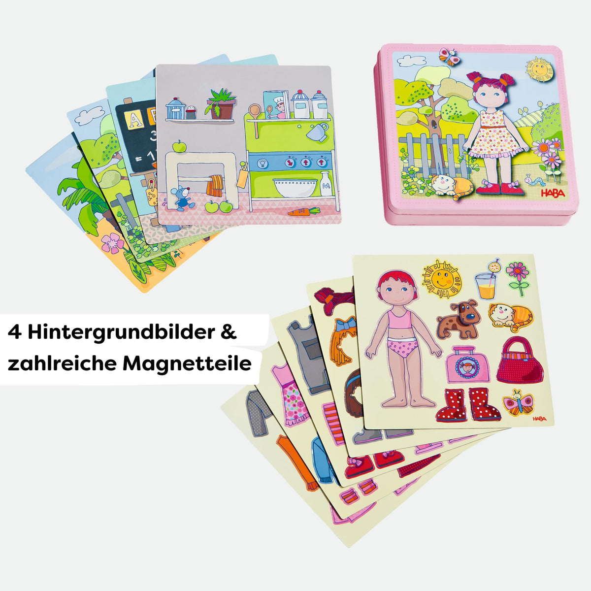 HABA Dress-Up Doll Magnetic Game Box with 54 magnetic pieces for versatile mix-and-match outfits