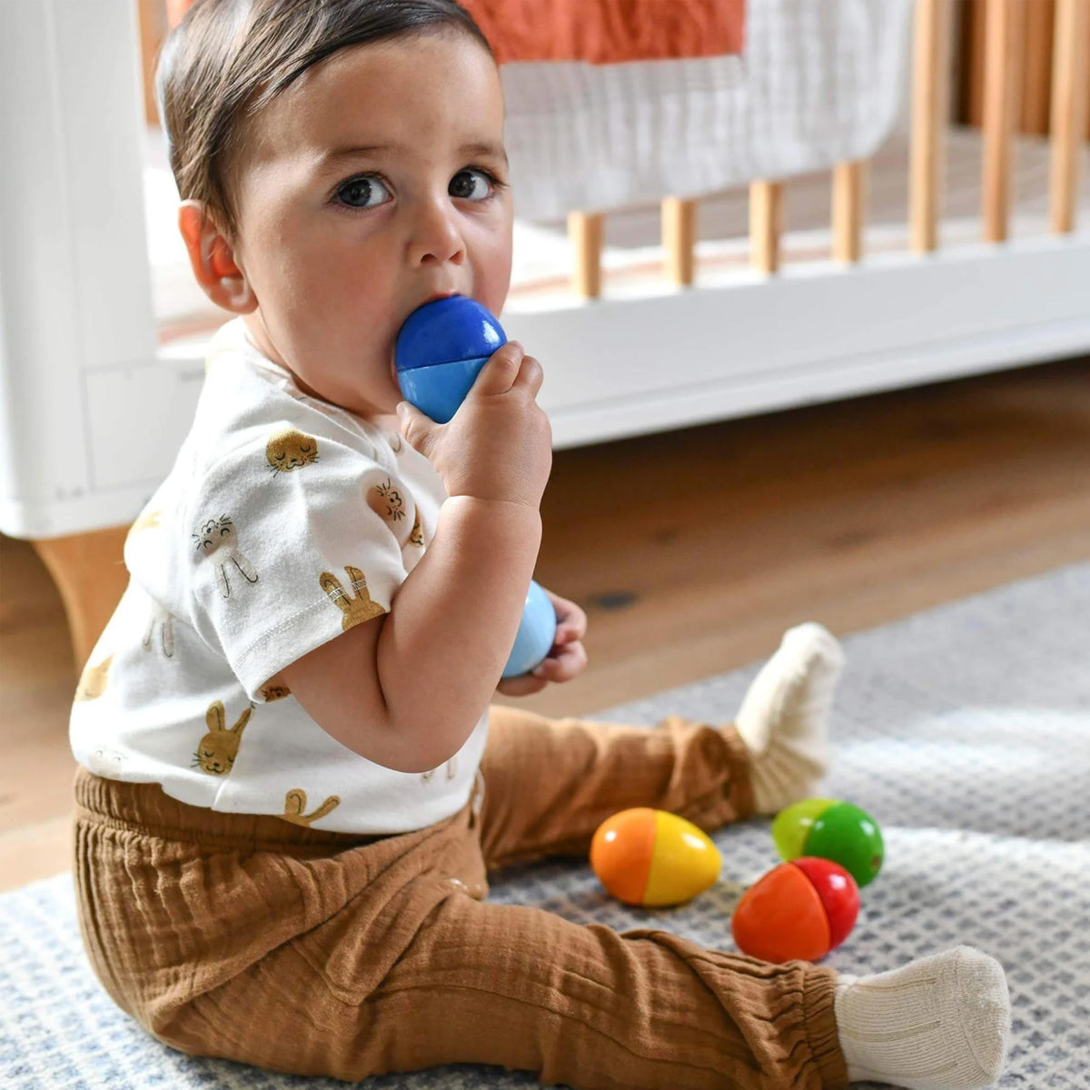 HABA Fun with Sounds wooden eggs jingle egg, encourages rhythm exploration and musical play