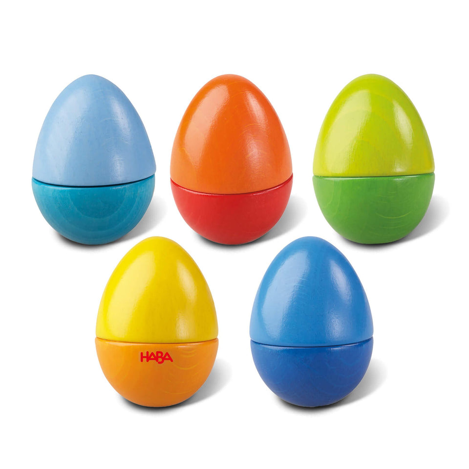 HABA Fun with Sounds wooden eggs pack shot, ideal for sensory play and early learning