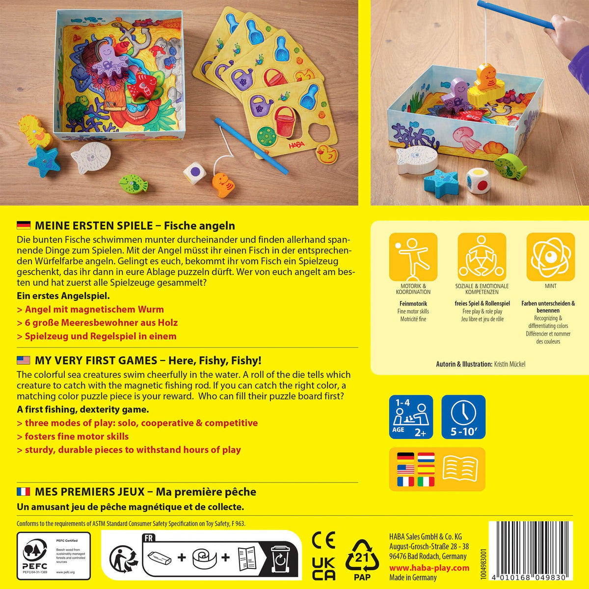 HABA Here Fishy Fishy sustainable wooden pieces for mindful play.