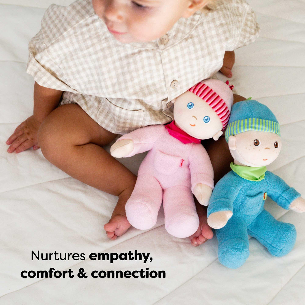 HABA Luisa Snug Up Doll is safe for birth and up.