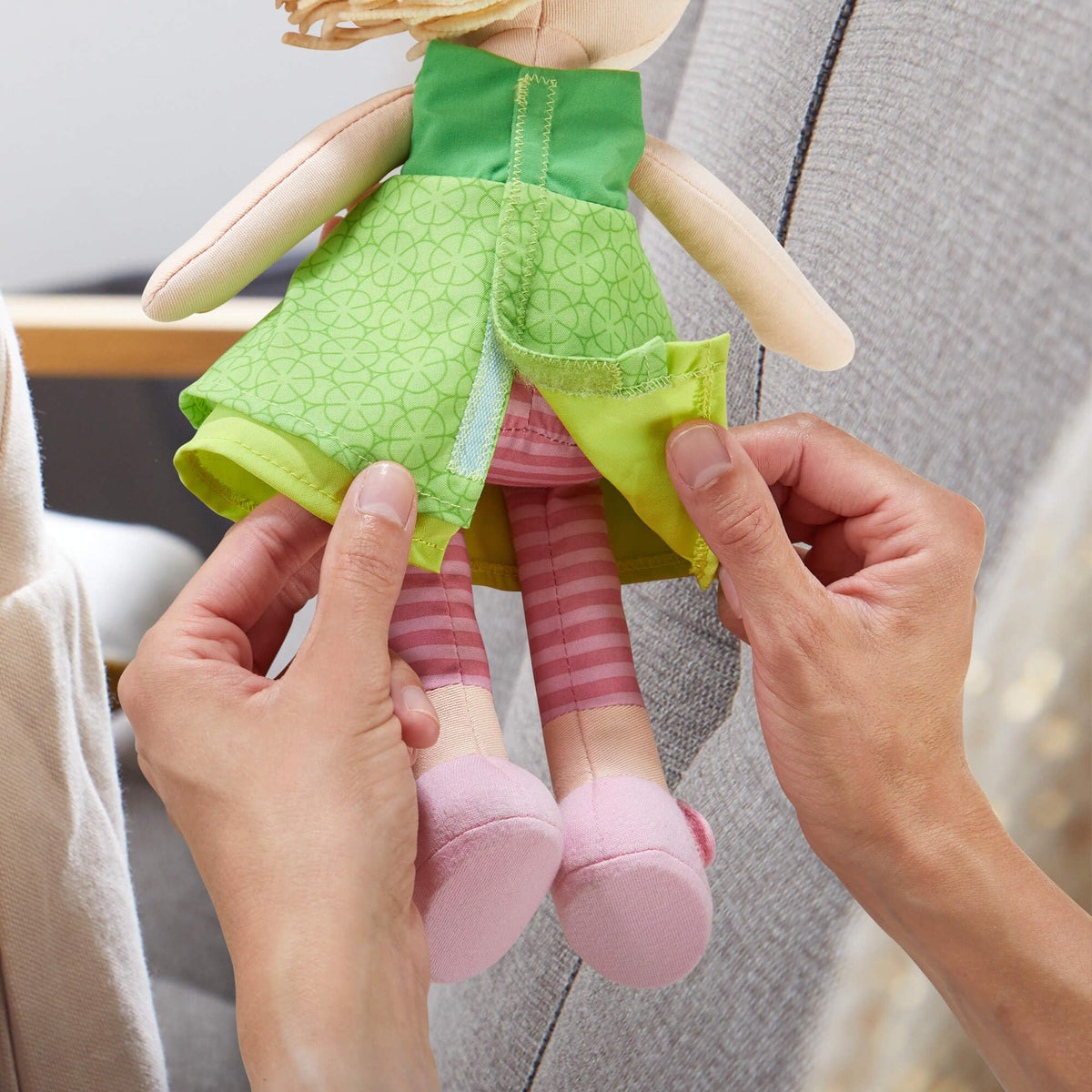 Soft Mali doll body is machine washable for easy care
