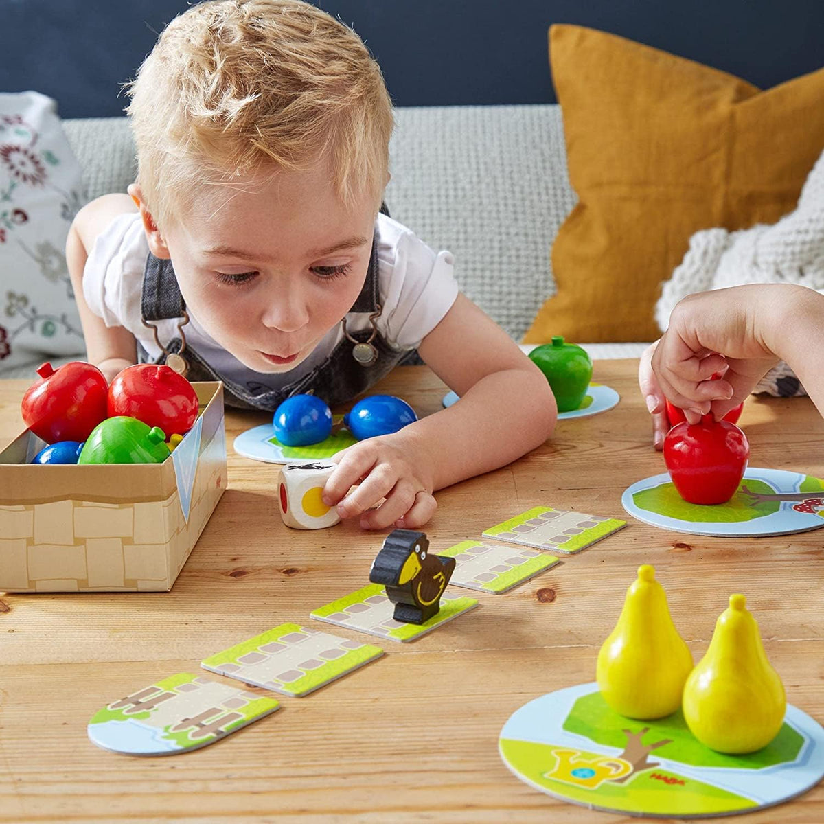 HABA First Orchard wooden pieces with chunky toddler-friendly design