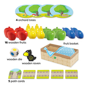 HABA First Orchard wooden fruit pieces ready for cooperative toddler play