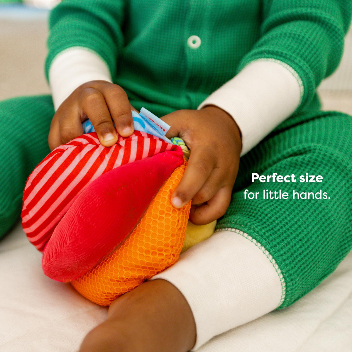 HABA Rainbow Baby Ball is machine washable for easy cleanup.