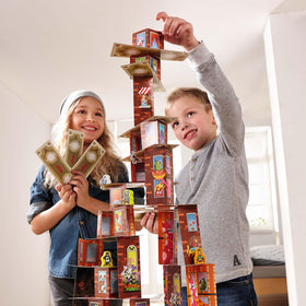Rhino Hero Super Battle 3D skyscraper emphasizes imaginative stacking play.