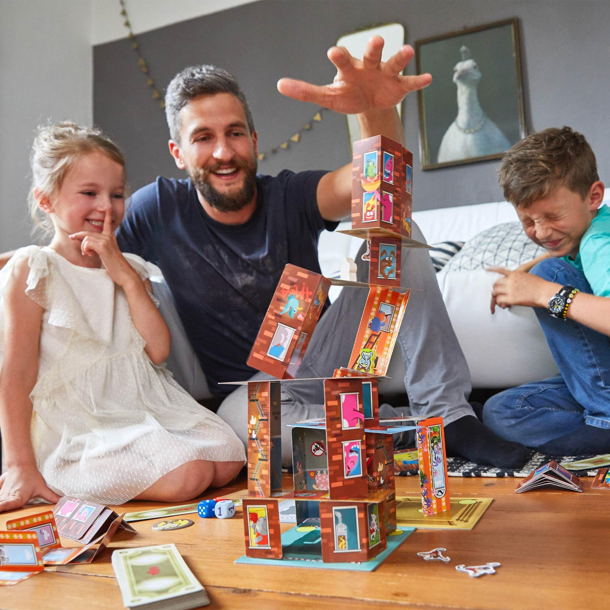 Rhino Hero Super Battle building challenge boosts concentration and dexterity.