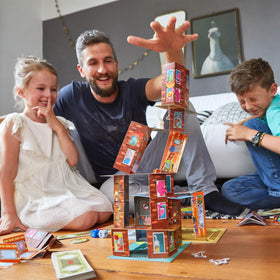 Rhino Hero Super Battle building challenge boosts concentration and dexterity.