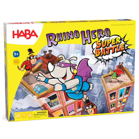 Rhino Hero Super Battle tower construction for family-building fun.