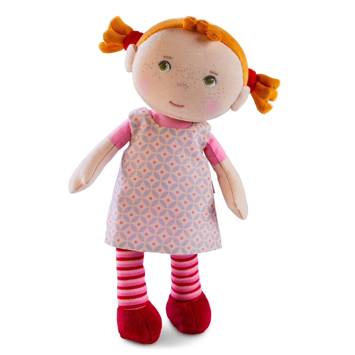 HABA Roya soft doll with red hair close-up for comforting snuggles and imaginative play.