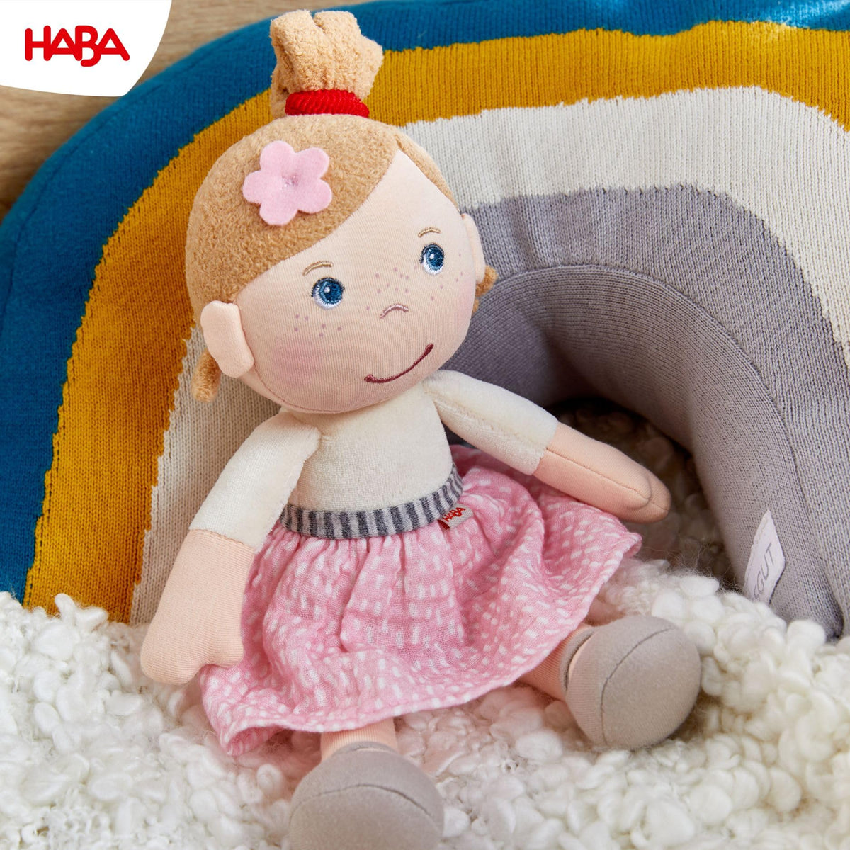 HABA Snug Up Lauren pink skirt outfit for imaginative play.