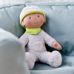 HABA Snug Up Ollie close-up face with sewn-on features