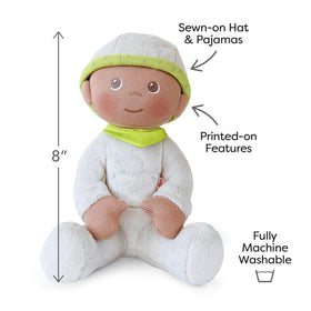 HABA Snug Up Ollie doll in sage-green pajamas for cozy comfort