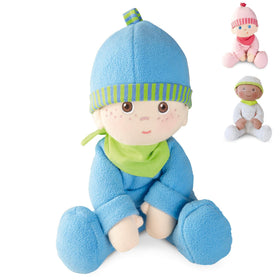 HABA Snug-Up Luis plush doll close-up showcases soft fabric for newborn comfort.