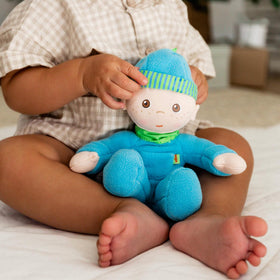 HABA Luis plush doll with printed facial features for safe newborn toy.