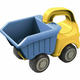 HABA toddler-friendly dump truck with easy-grip design supports safe hands-on play.
