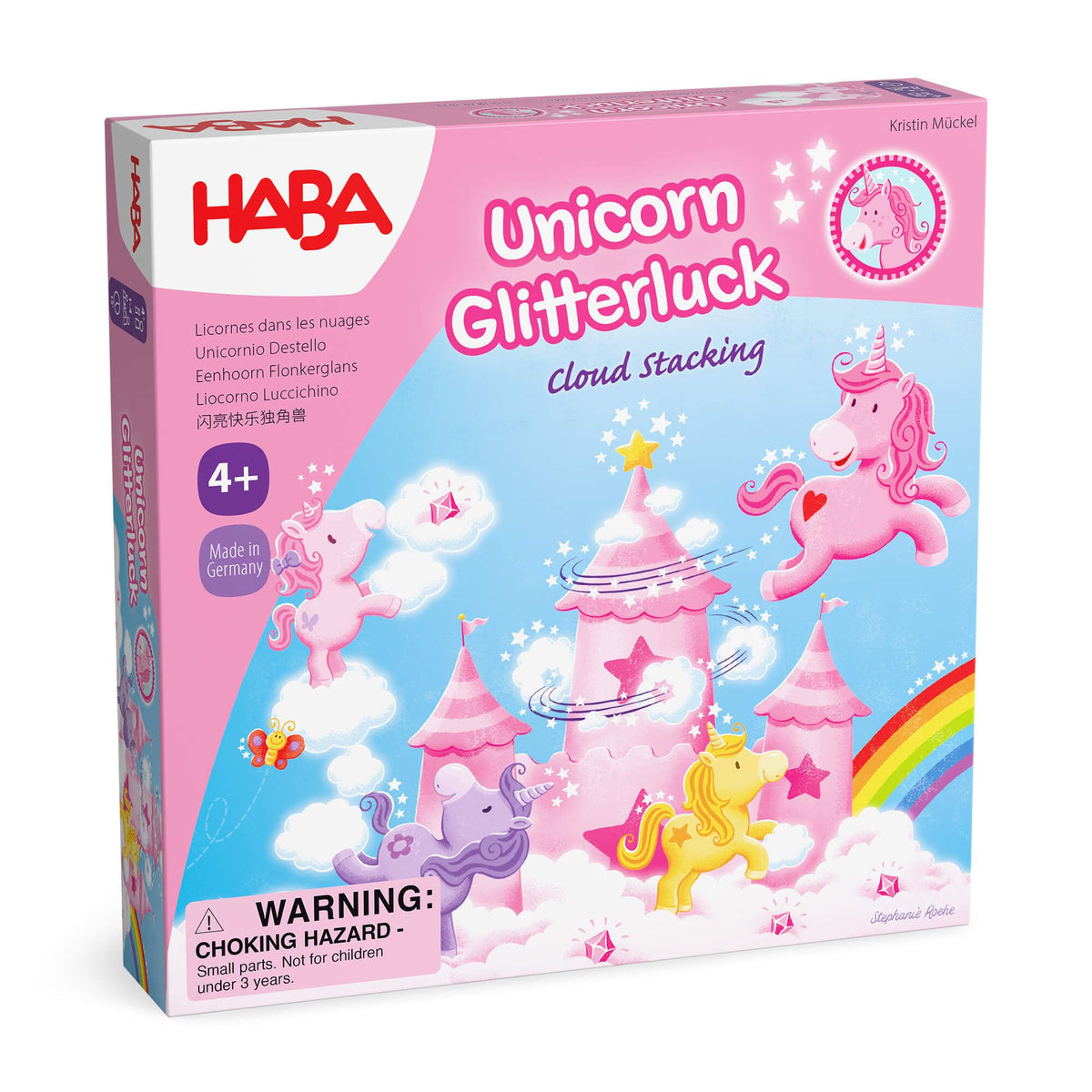 HABA Unicorn Glitterluck box and components ready for cooperative play
