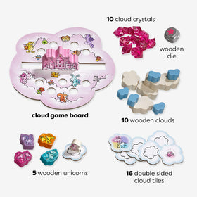 Five unicorns stacked toward the cloud kingdom to emphasize teamwork