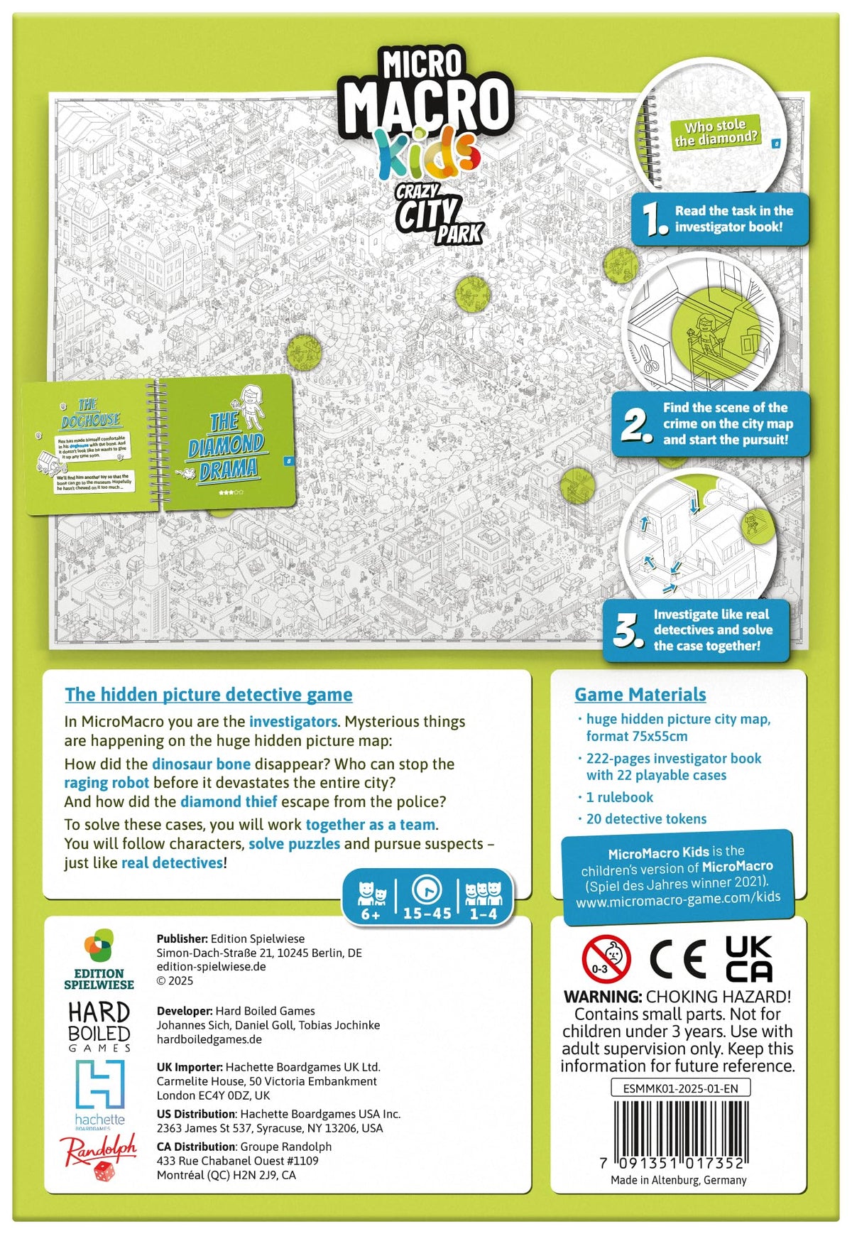 Hachette Boardgames MicroMacro Kids colorable map for extended play.