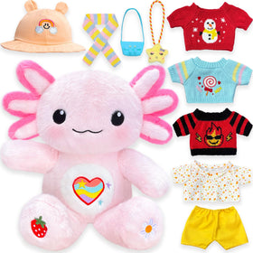 HACHIMI Axolotl Plush with dress-up kit for imaginative play and cuddles.