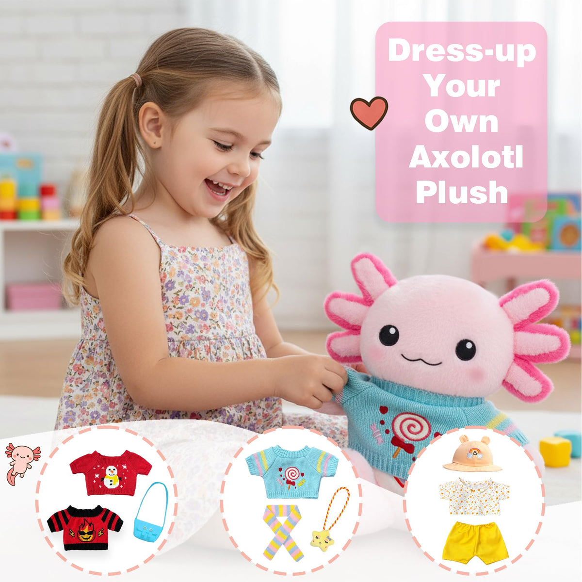 HACHIMI Axolotl Plush hat and scarf set adds stylish dress-up fun.